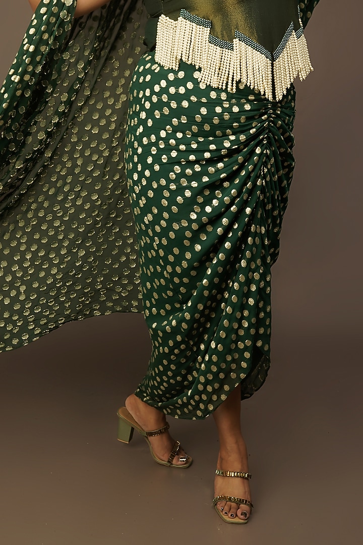 Green Polka Dot Printed Skirt Set by Urban Pataka at Pernia's Pop Up Shop