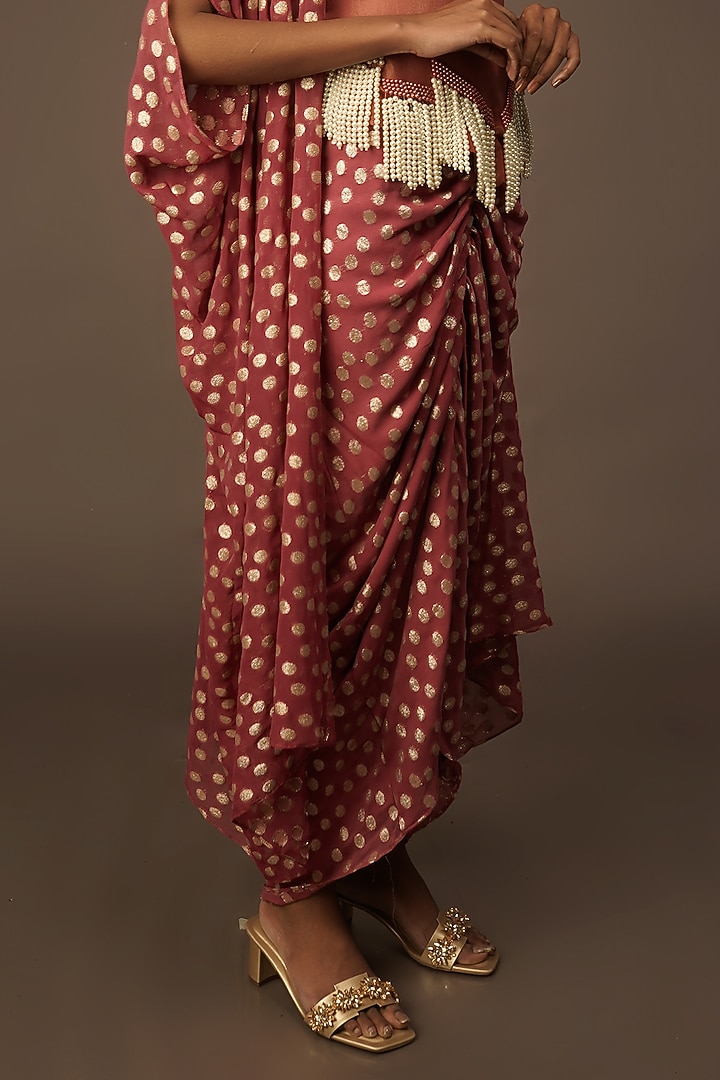 Blush Pink Polka Dot Printed Skirt Set by Urban Pataka at Pernia's Pop Up Shop