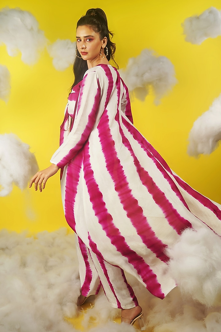 White & Pink Shibori Printed Pant Set by Urban Pataka at Pernia's Pop Up Shop