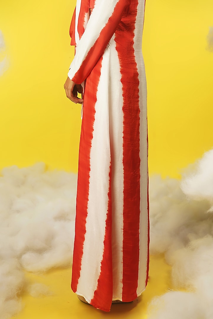 White & Red Shibori Printed Pant Set by Urban Pataka at Pernia's Pop Up Shop