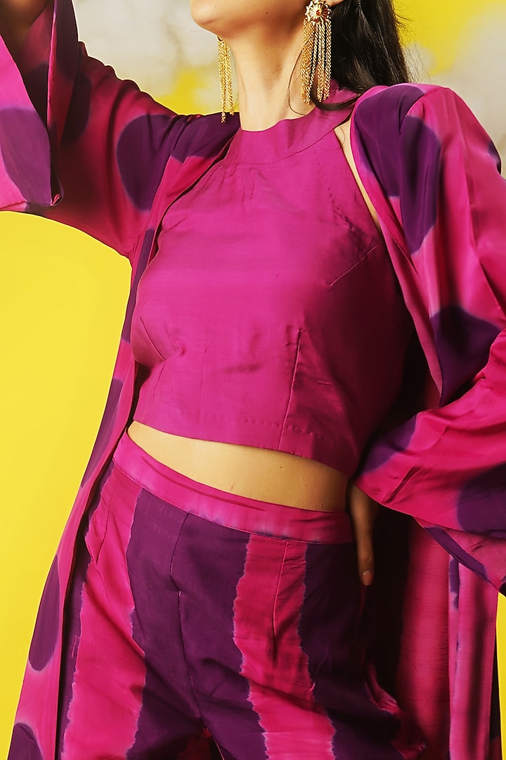 Fuchsia & Purple Shibori Printed Pant Set by Urban Pataka at Pernia's Pop Up Shop