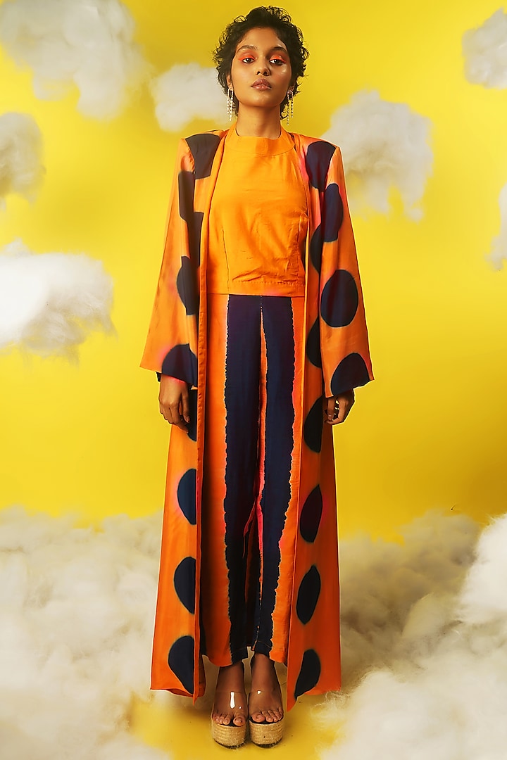 Orange & Black Shibori Printed Pant Set by Urban Pataka