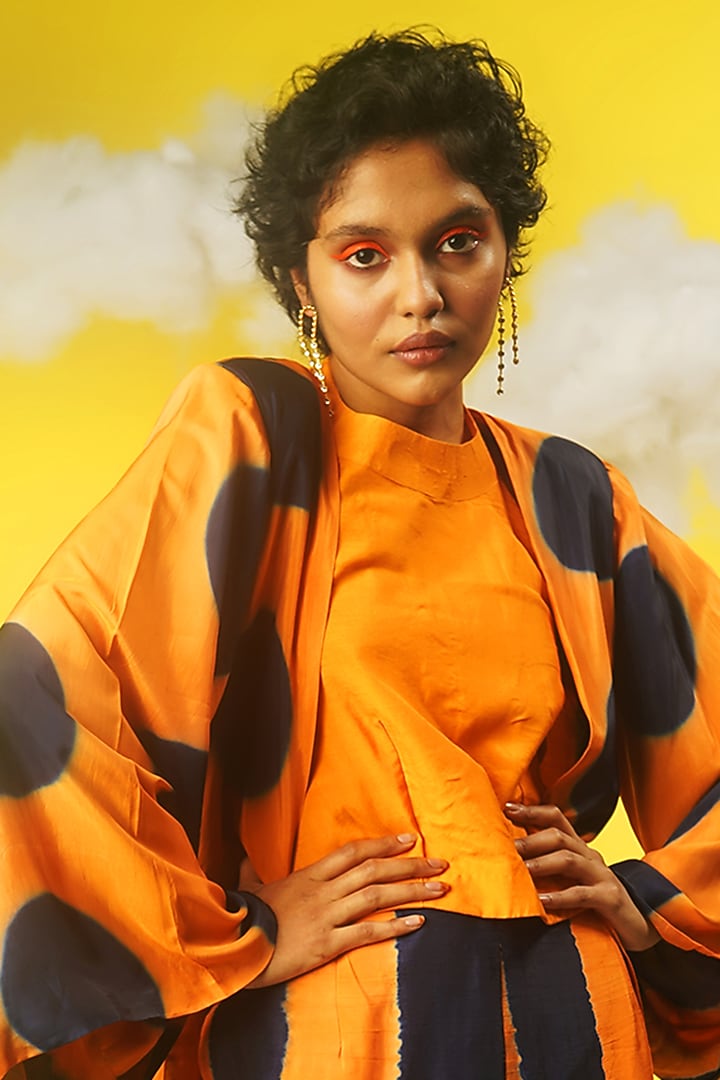 Orange & Black Shibori Printed Pant Set by Urban Pataka at Pernia's Pop Up Shop