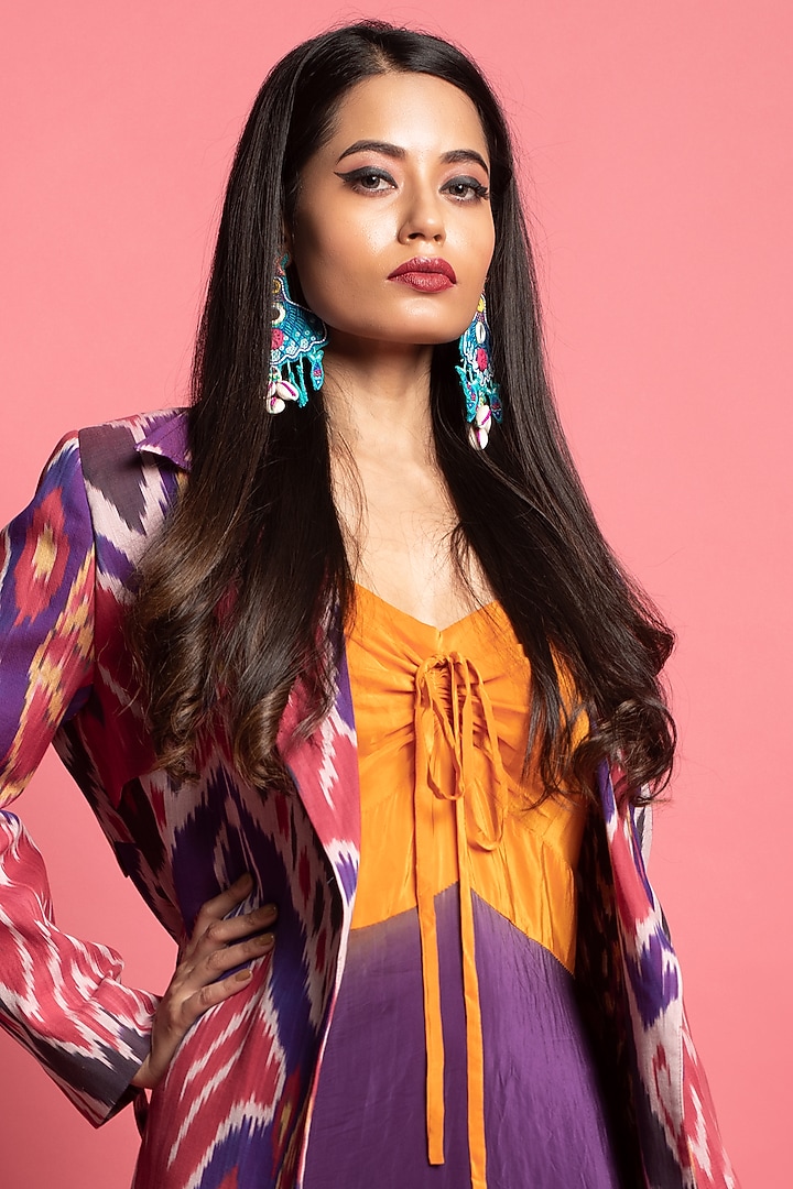 Purple Ikat Printed Jacket With Inner by Urban Pataka at Pernia's Pop Up Shop