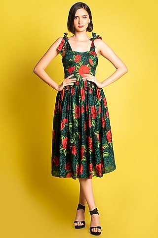 Emerald Green Printed Audrey Corset Dress by Urban Pataka