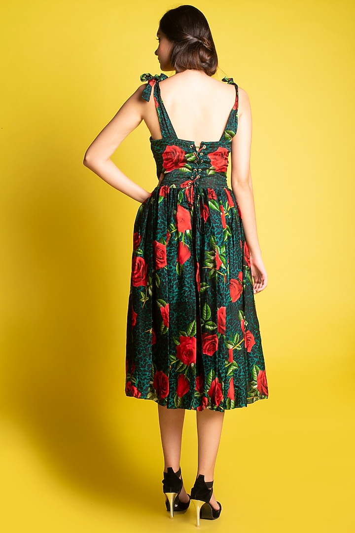 Emerald Green Printed Audrey Corset Summer Dress by Urban Pataka at Pernia's Pop Up Shop