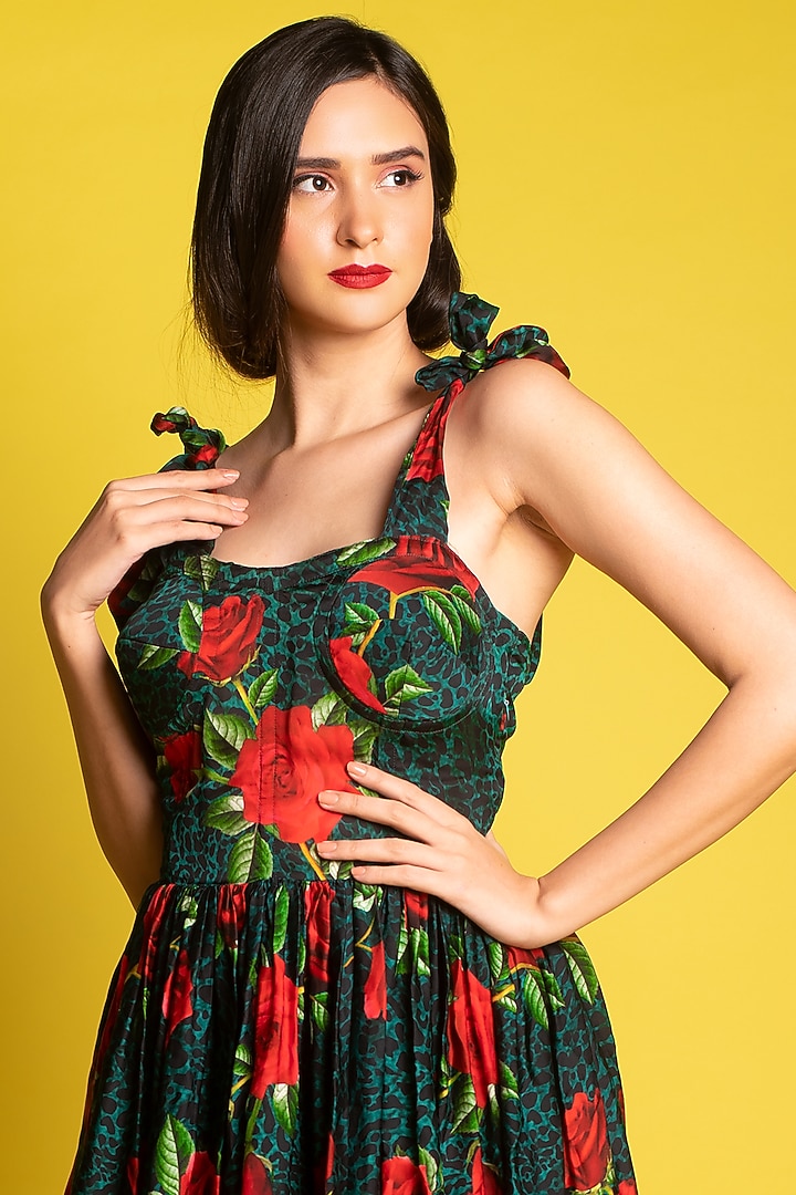 Emerald Green Printed Audrey Corset Summer Dress by Urban Pataka at Pernia's Pop Up Shop