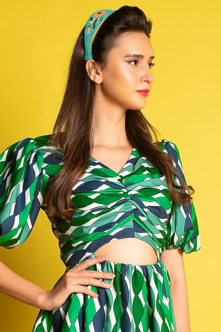 Mehendi Green Side Slit Long Layered Summer Dress by Urban Pataka at Pernia's Pop Up Shop