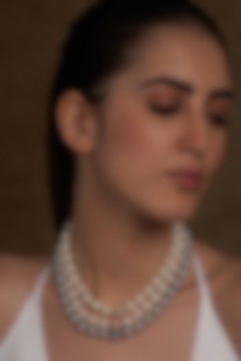 Gold Finish Powder Blue Shell Pearl Necklace by Joules By Radhika at Pernia's Pop Up Shop