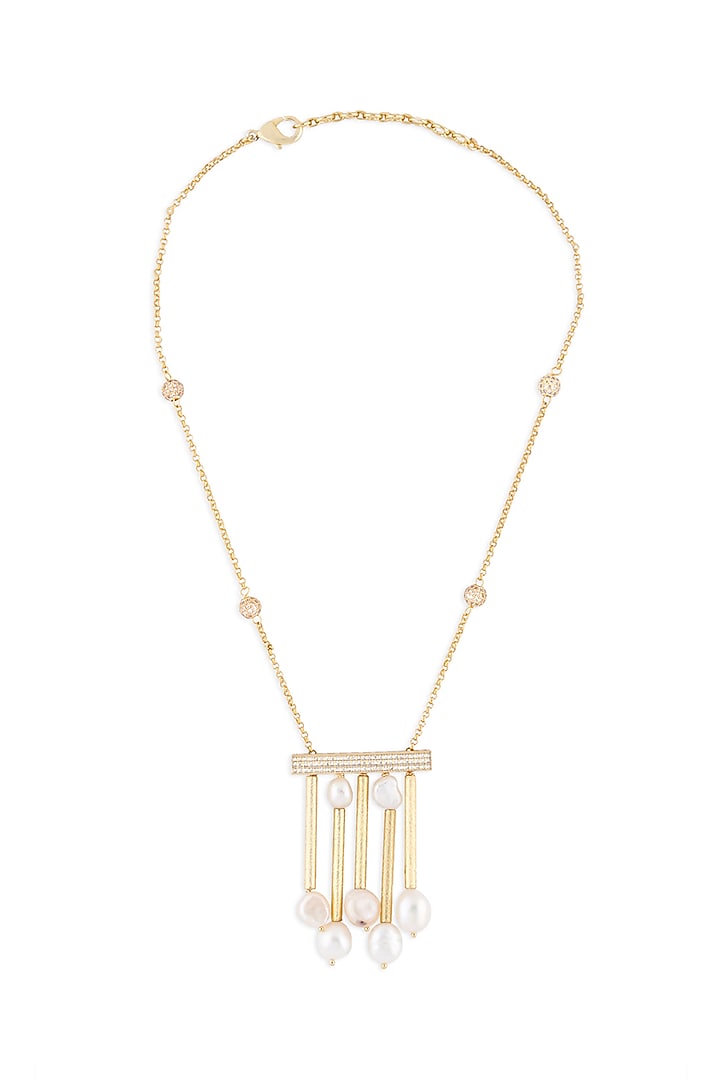 Gold Finish Freshwater Pearl Necklace by Joules By Radhika at Pernia's Pop Up Shop