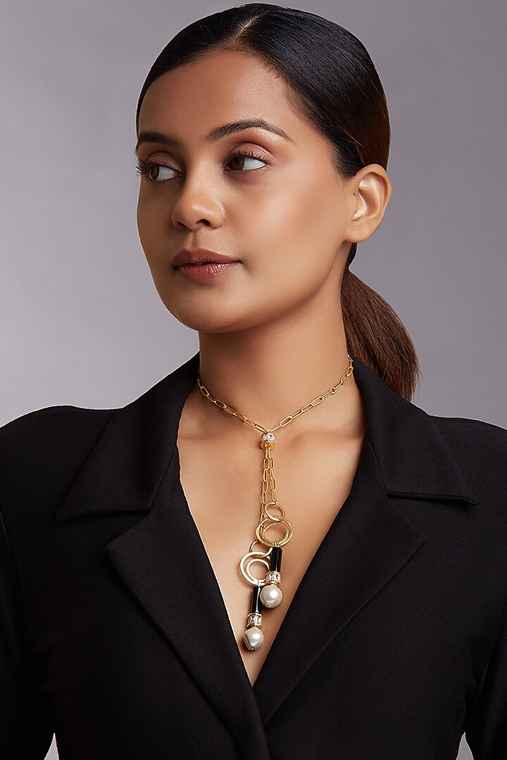 Gold Finish Baroque Pearl Necklace by Joules By Radhika at Pernia's Pop Up Shop