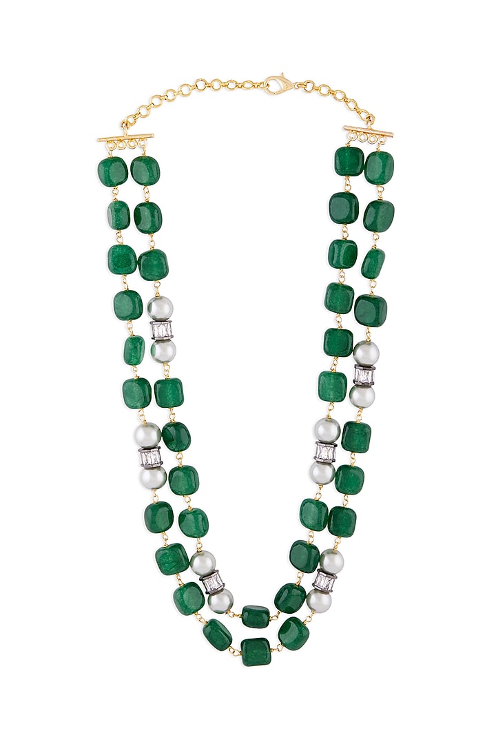Gold Finish Green Onyx Layered Necklace by Joules By Radhika at Pernia's Pop Up Shop
