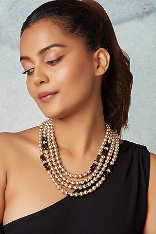Smoky Brown Quartz Layered Necklace by Joules By Radhika