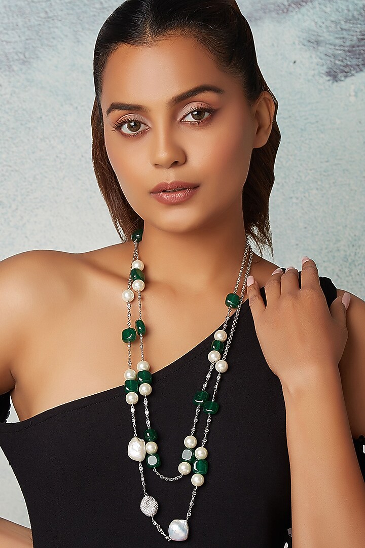 White Finish Baroque Pearls Necklace by Joules By Radhika at Pernia's Pop Up Shop