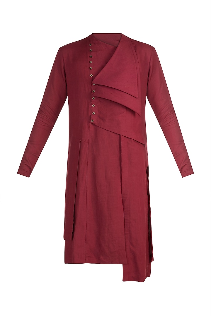 Maroon Flat Neck Kurta by Unit by Rajat Suri at Pernia's Pop Up Shop