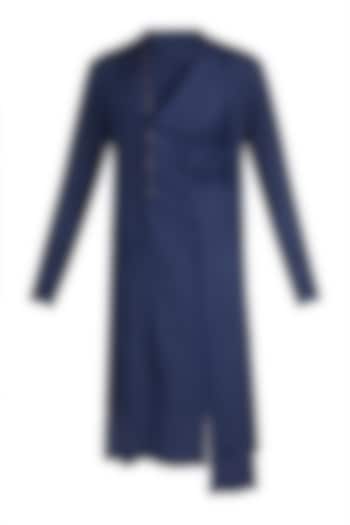 Navy Blue Flat Neck Kurta by Unit by Rajat Suri at Pernia's Pop Up Shop