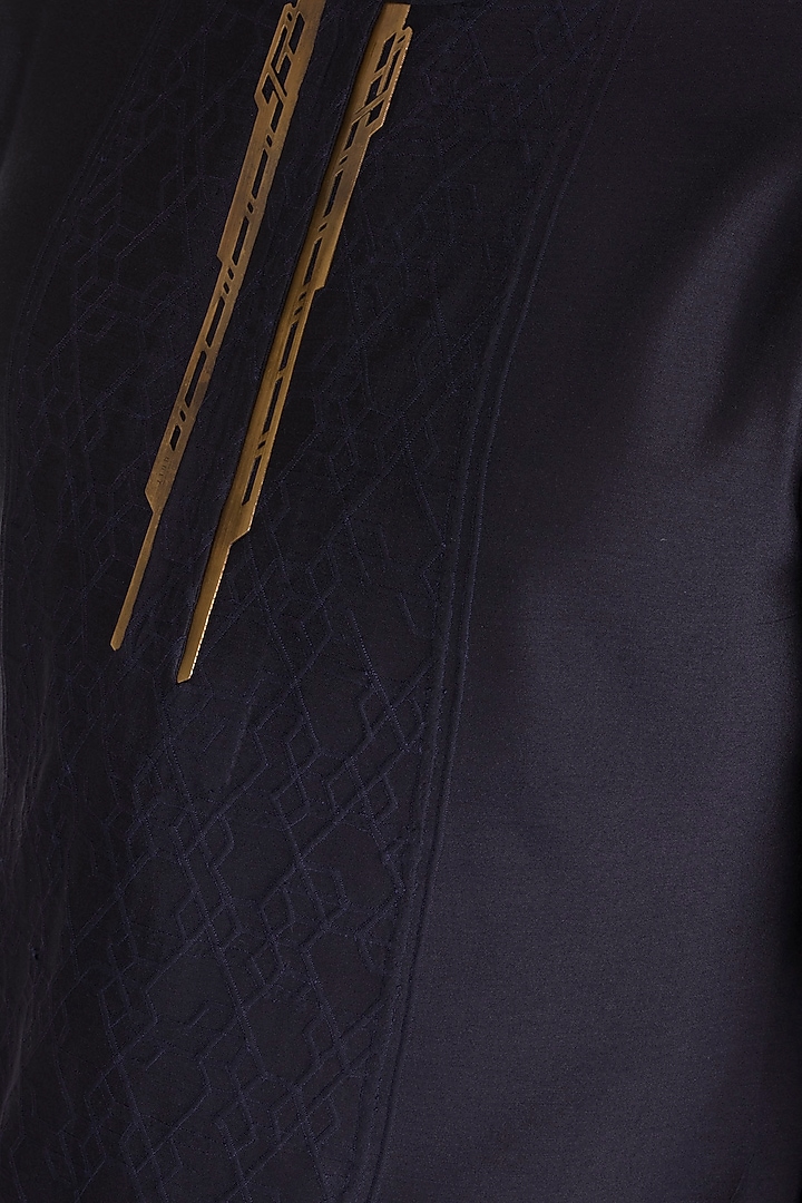 Navy Blue Embroidered Kurta by Unit by Rajat Suri at Pernia's Pop Up Shop