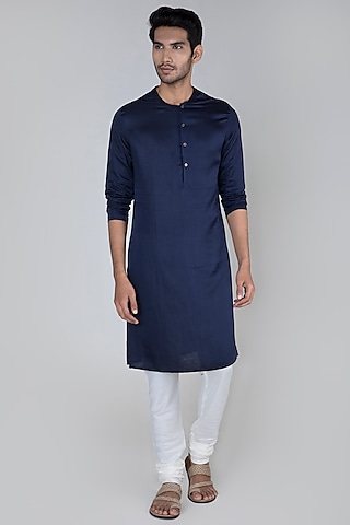 Navy Blue Flat Neck Kurta by Unit by Rajat Suri