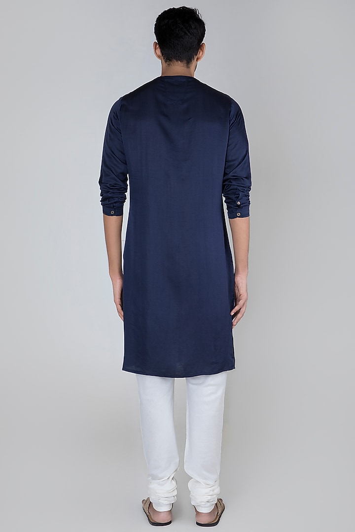 Navy Blue Flat Neck Kurta by Unit by Rajat Suri at Pernia's Pop Up Shop
