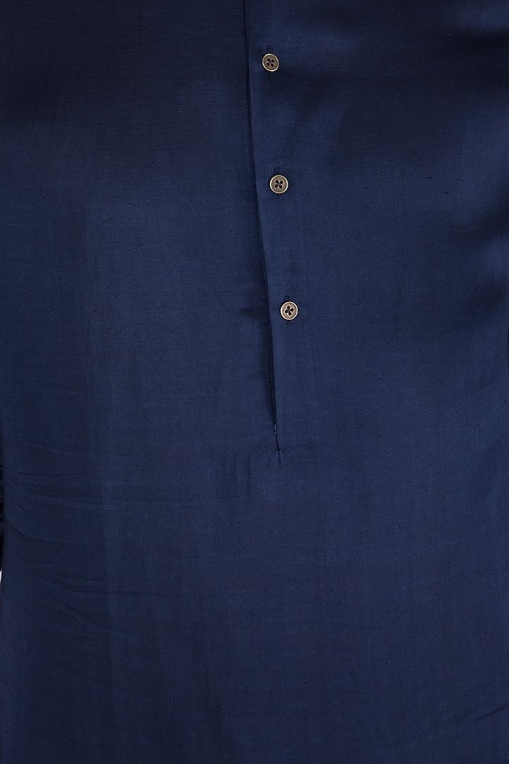 Navy Blue Flat Neck Kurta by Unit by Rajat Suri at Pernia's Pop Up Shop