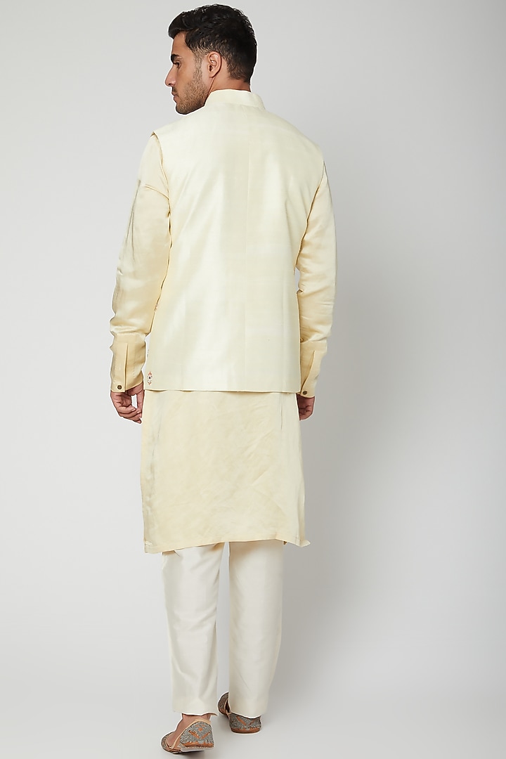 Lemon Yellow Embroidered Kurta Set by Unit by Rajat Suri at Pernia's Pop Up Shop