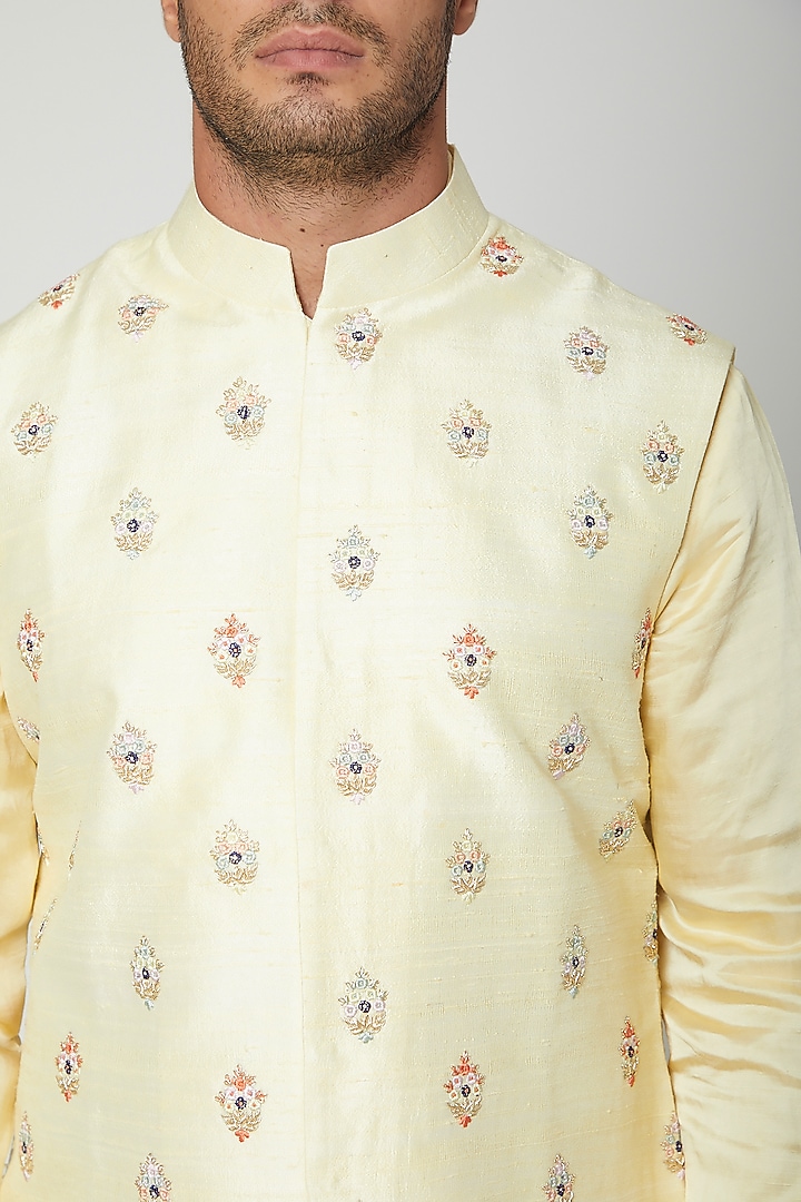 Lemon Yellow Embroidered Kurta Set by Unit by Rajat Suri at Pernia's Pop Up Shop