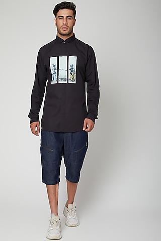 Black Digital Screen Printed Shirt by Unit by Rajat Suri