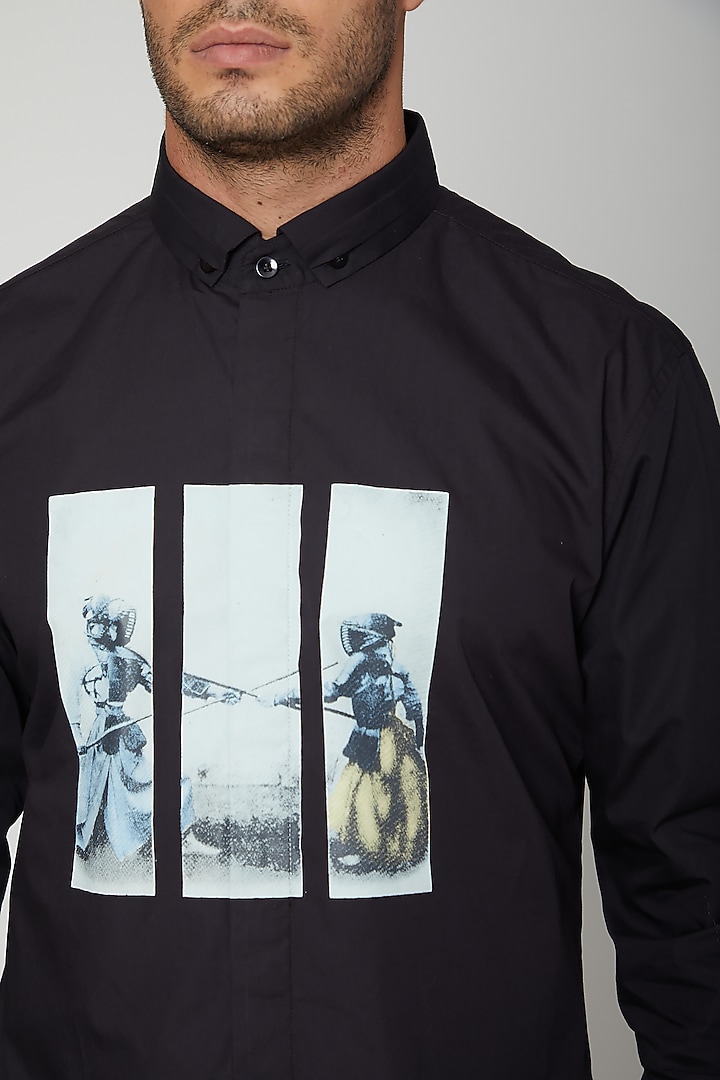 Black Digital Screen Printed Party Wear Shirt by Unit by Rajat Suri at Pernia's Pop Up Shop