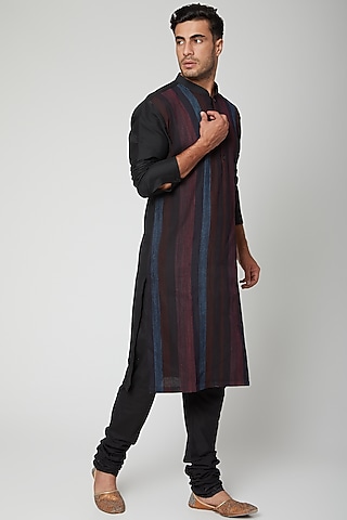 Navy Blue Pintuck Kurta by Unit by Rajat Suri