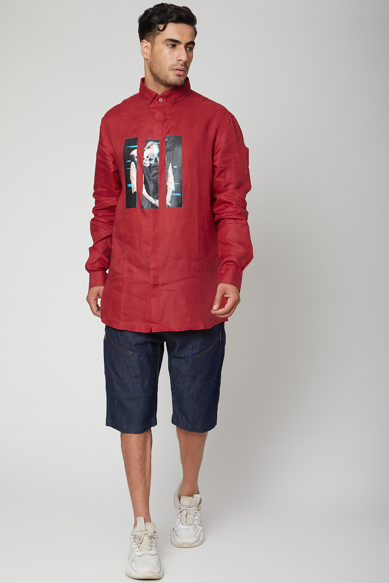 Red Digital Printed Party  start Shirt by Unit by Rajat Suri at Pernia's Pop Up Shop