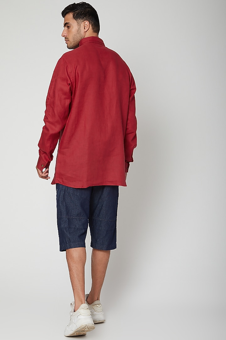 Red Digital Printed Party Wear Shirt by Unit by Rajat Suri at Pernia's Pop Up Shop