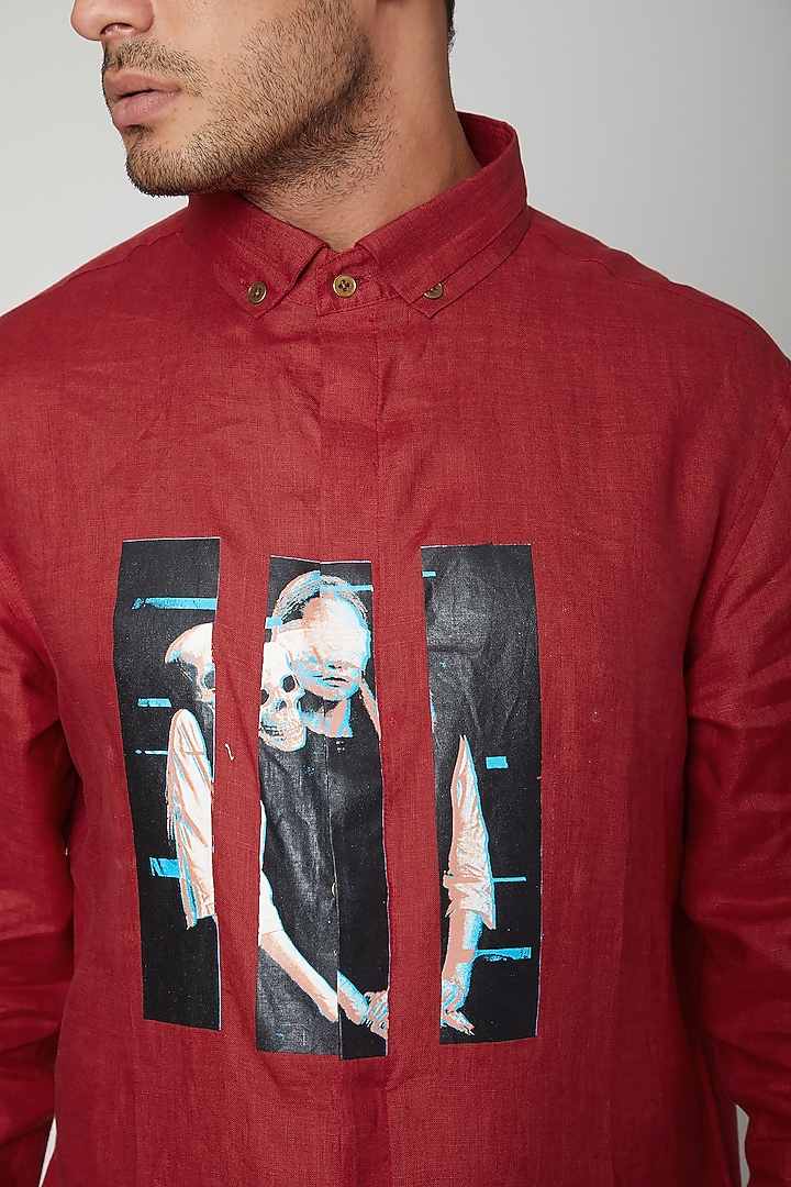 Red Digital Printed Party Wear Shirt by Unit by Rajat Suri at Pernia's Pop Up Shop
