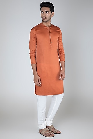 Rust Flat Neck Kurta by Unit by Rajat Suri