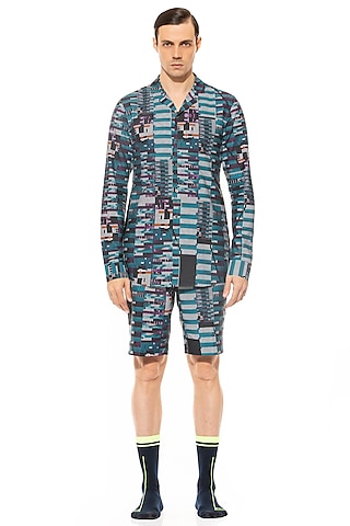 Blue Printed Shorts by Unit by Rajat Suri