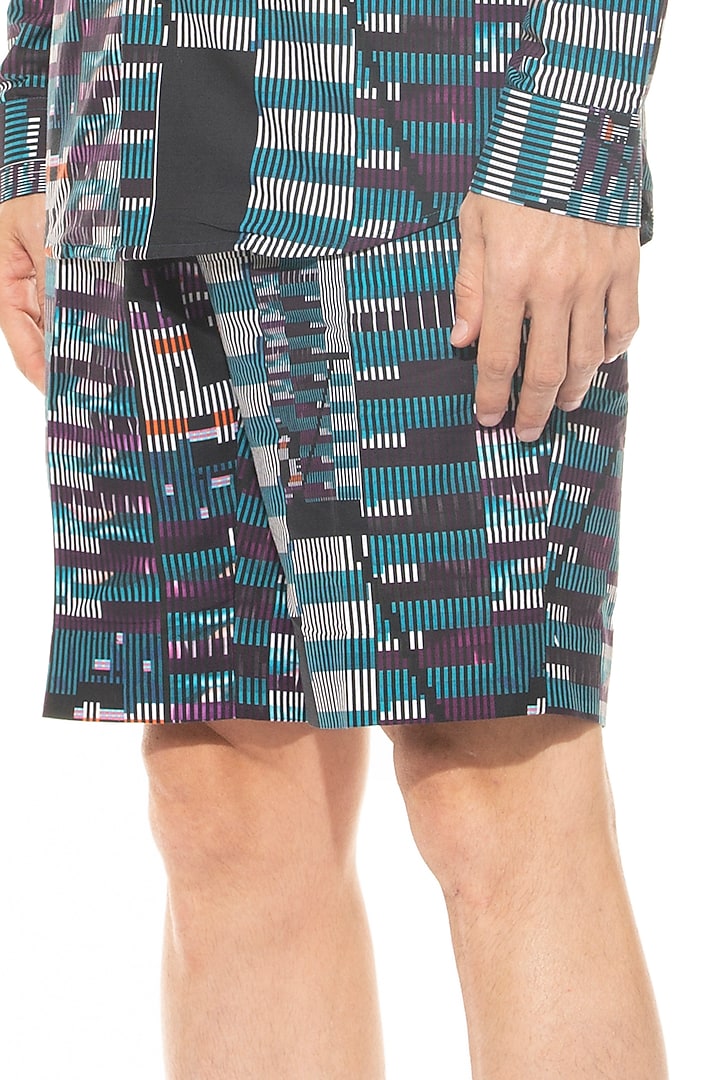 Blue Printed Shorts by Unit by Rajat Suri at Pernia's Pop Up Shop