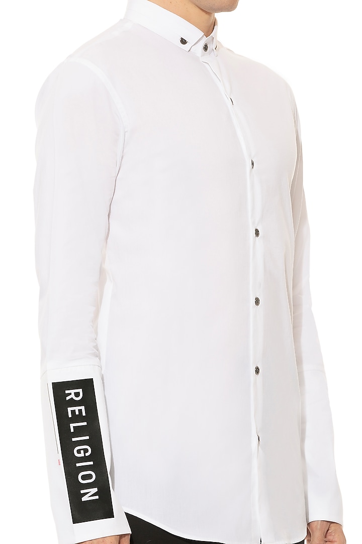 White High Density Printed Party Wear Shirt by Unit by Rajat Suri at Pernia's Pop Up Shop