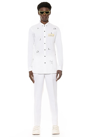 White Graphic Print Shirt by Unit by Rajat Suri
