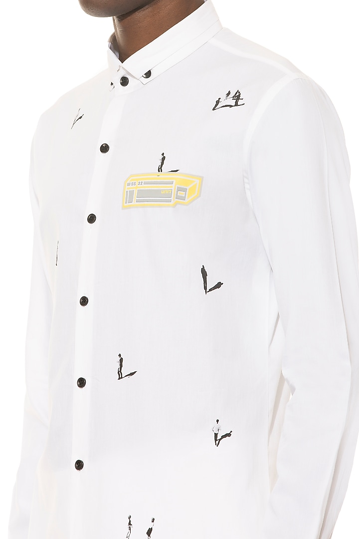 White Graphic Print Party Wear Shirt by Unit by Rajat Suri at Pernia's Pop Up Shop