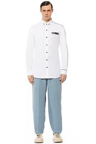 White Cotton Shirt With Print by Unit by Rajat Suri