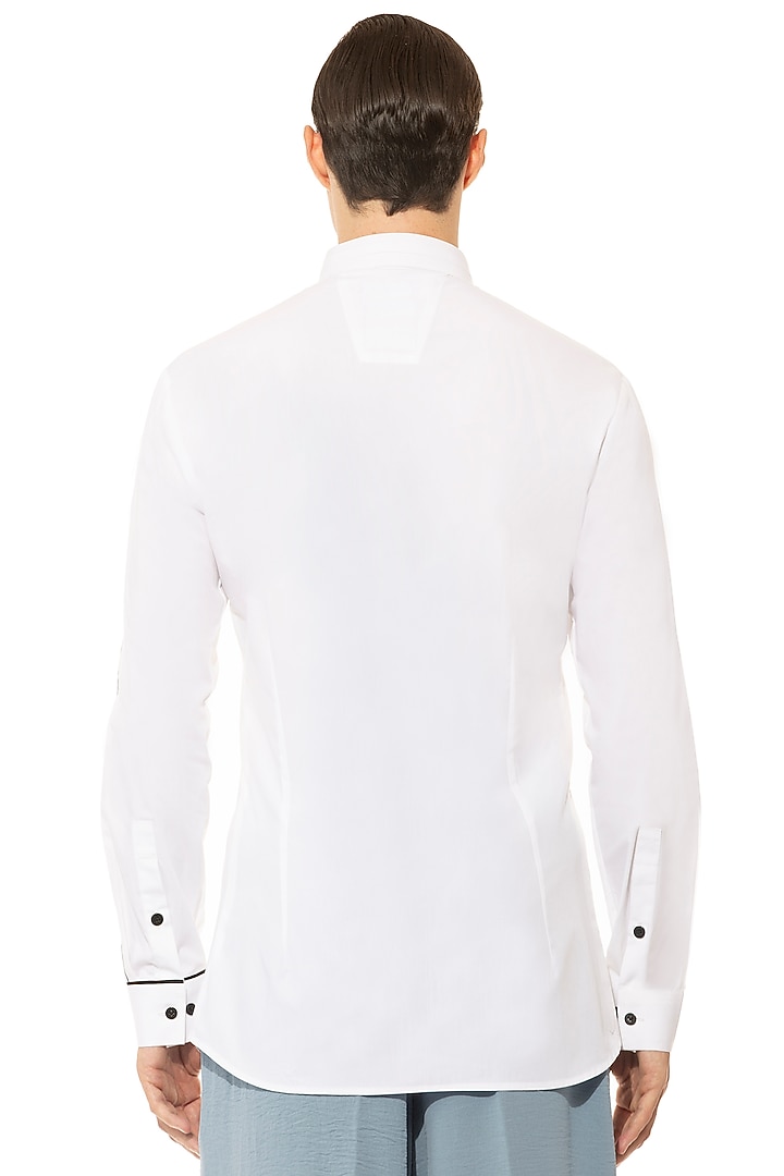 White Cotton Party Wear Shirt With Print by Unit by Rajat Suri at Pernia's Pop Up Shop