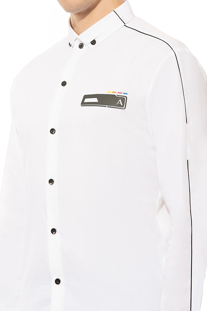 White Cotton Party Wear Shirt With Print by Unit by Rajat Suri at Pernia's Pop Up Shop