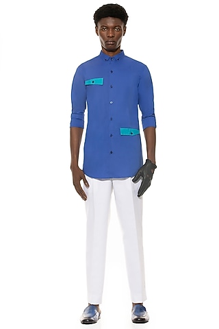 Blue Cotton Shirt by Unit by Rajat Suri