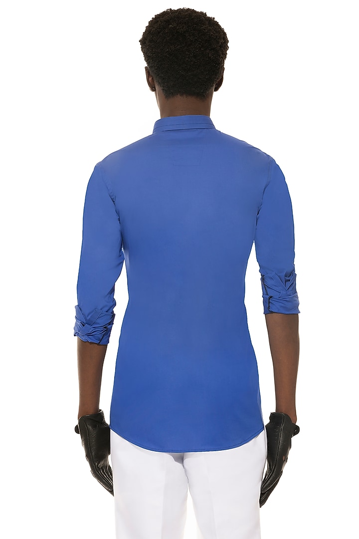Blue Cotton Party Wear Shirt by Unit by Rajat Suri at Pernia's Pop Up Shop
