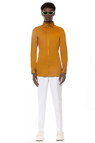 Mustard Yellow Cotton Shirt by Unit by Rajat Suri