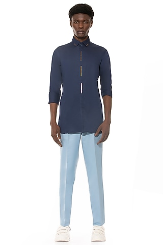 Navy Blue Cotton Shirt by Unit by Rajat Suri