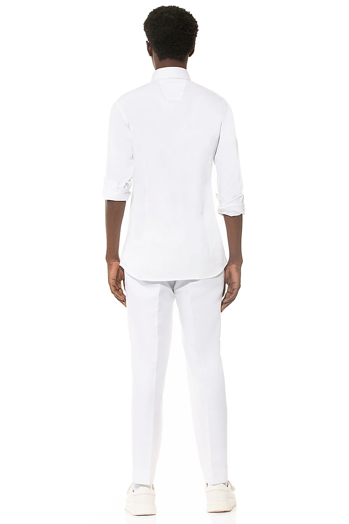 White Cotton Party Wear Shirt With Signature Print by Unit by Rajat Suri at Pernia's Pop Up Shop