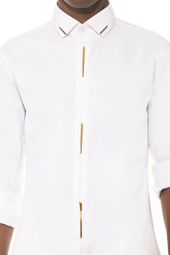 White Cotton Party Wear Shirt With Signature Print by Unit by Rajat Suri at Pernia's Pop Up Shop