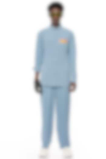 Sky Blue Latte Crepe Party Wear Shirt by Unit by Rajat Suri at Pernia's Pop Up Shop