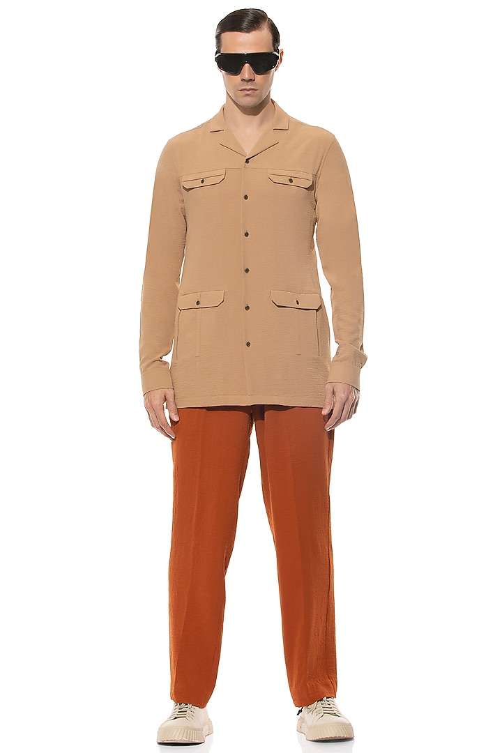 Beige Crepe Party Wear Shirt by Unit by Rajat Suri at Pernia's Pop Up Shop