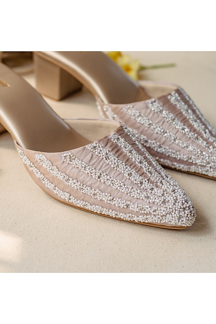 Lilac Faux Leather & Silk Hand Embroidered Mules by Urbansway at Pernia's Pop Up Shop